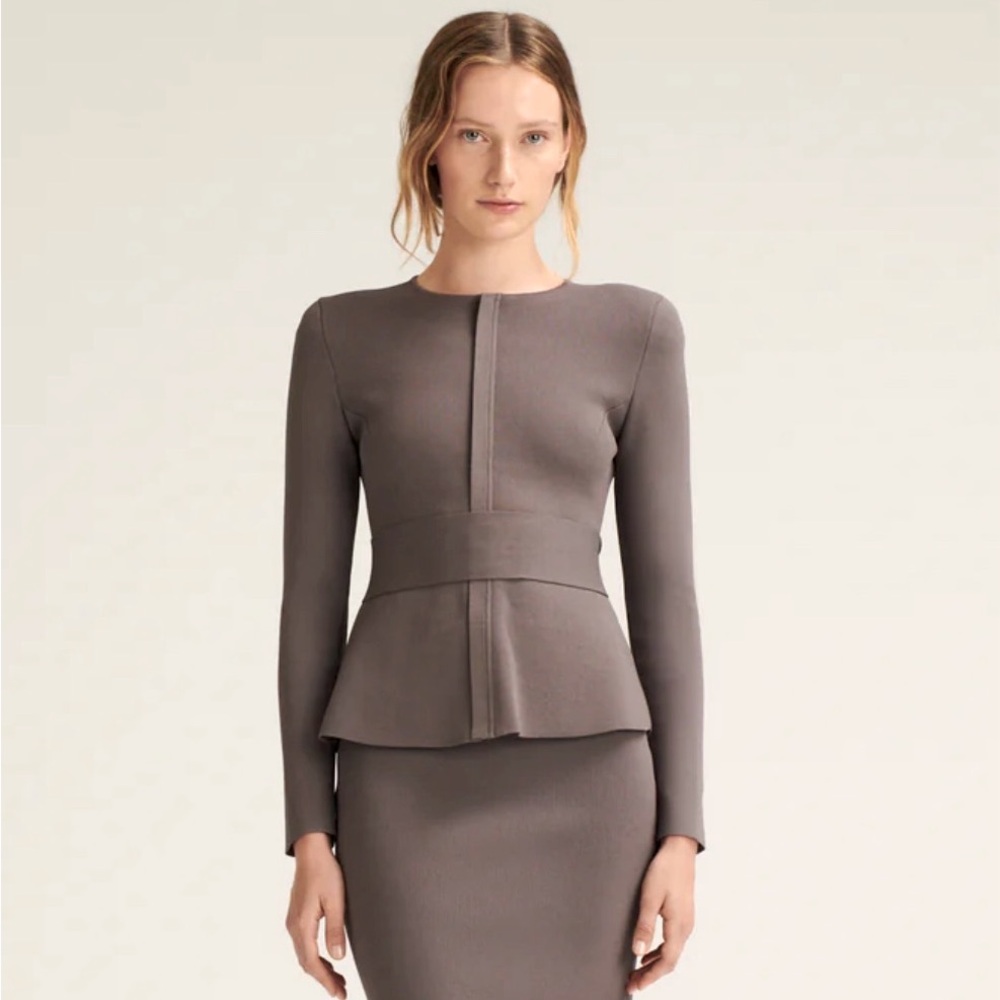 SCANLAN THEODORE CREPE KNIT CURVED HEM JACKET